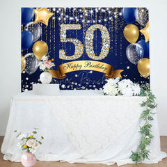 Lofaris Navy Blue Balloons Glitter 50Th Birthday Backdrop