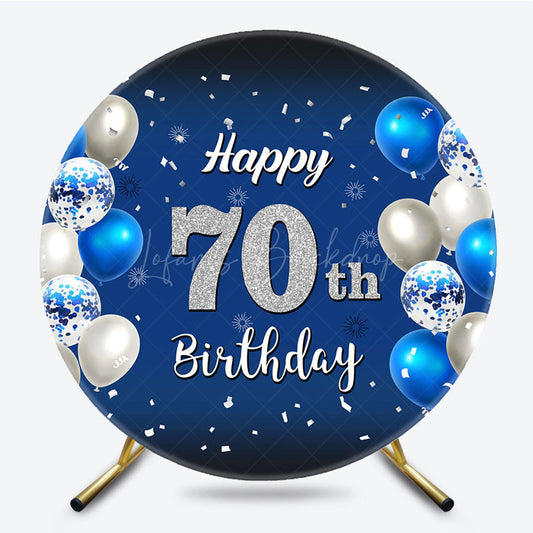 Lofaris Navy Blue Balloons Happy 70Th Birthday Round Backdrop