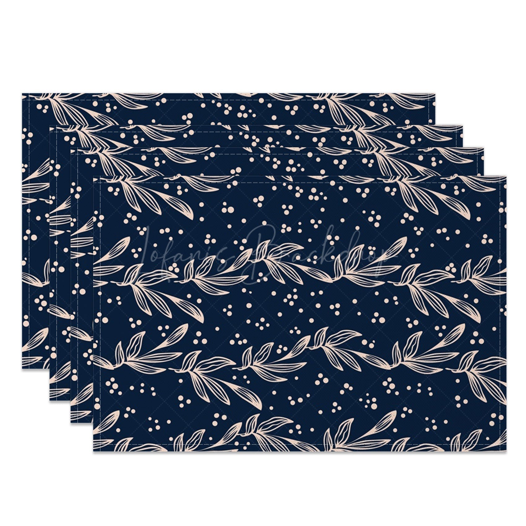 Lofaris Navy Blue Beige Plant Leaves Dots Set Of 4 Placemats