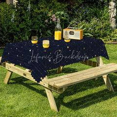 Lofaris Navy Blue Celestial Rectangle Tablecloth with Gold Stars Elegant Modern Starry Night Party Dining Decor