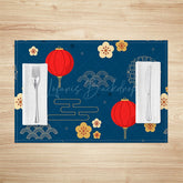Lofaris Navy Blue Festive Lantern New Year Set Of 4 Placemats