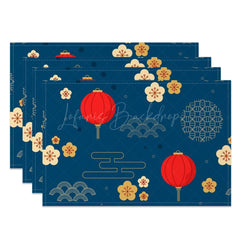 Lofaris Navy Blue Festive Lantern New Year Set Of 4 Placemats