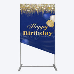 Lofaris Navy Blue Glitter Balloon Birthday Rectangle Backdrop