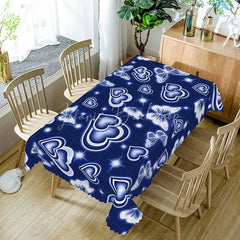Lofaris Navy Blue Glowing Heart Butterfly Rectangle Tablecloth Neon Light Effect Pattern Modern Romantic Dining Decor