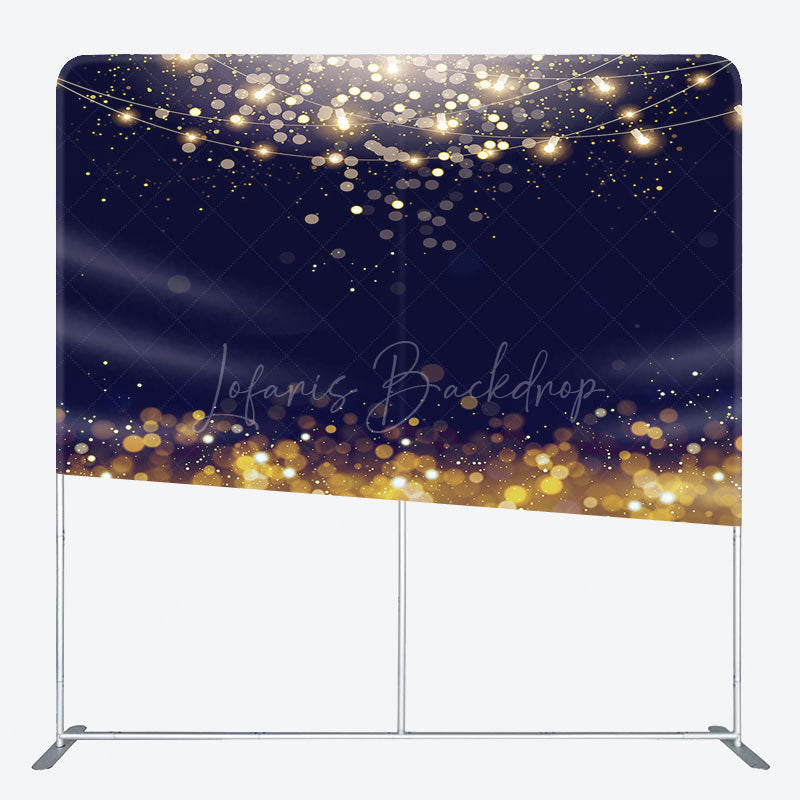 Lofaris Navy Blue Gold Bokeh Party Square Tension Backdrop