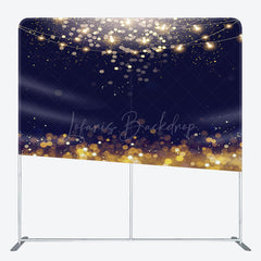 Lofaris Navy Blue Gold Bokeh Party Square Tension Backdrop
