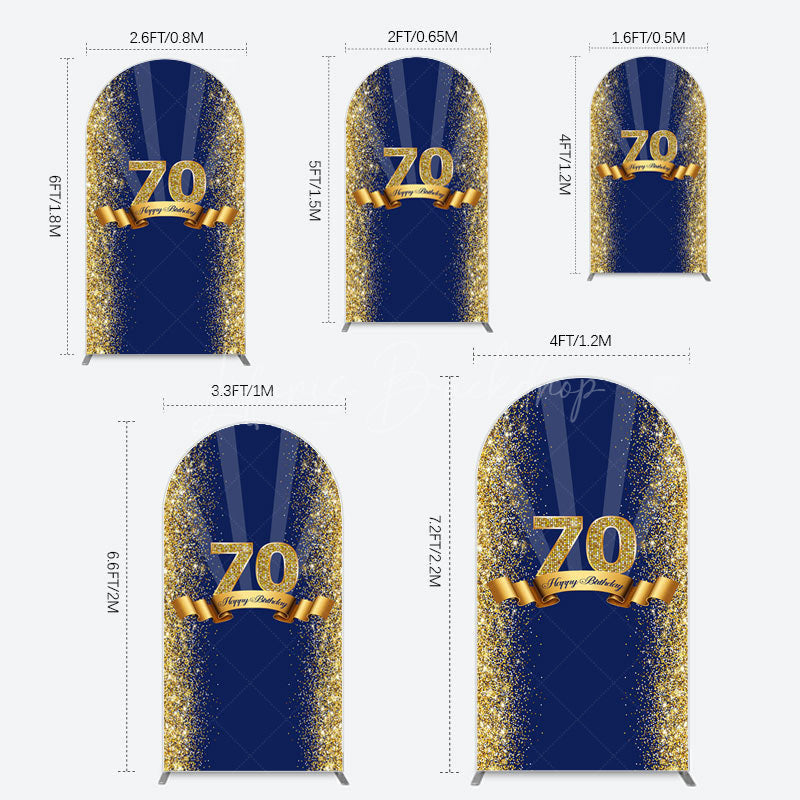 Lofaris Navy Blue Gold Glitter 70th Birthday Arch Backdrop