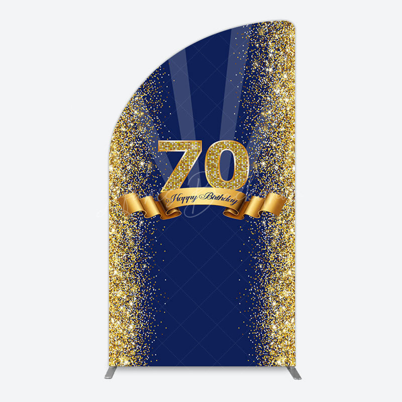 Lofaris Navy Blue Gold Glitter 70th Birthday Arch Backdrop