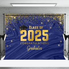 Lofaris Navy Blue Gold Glitter Congratulations Grad Backdrop