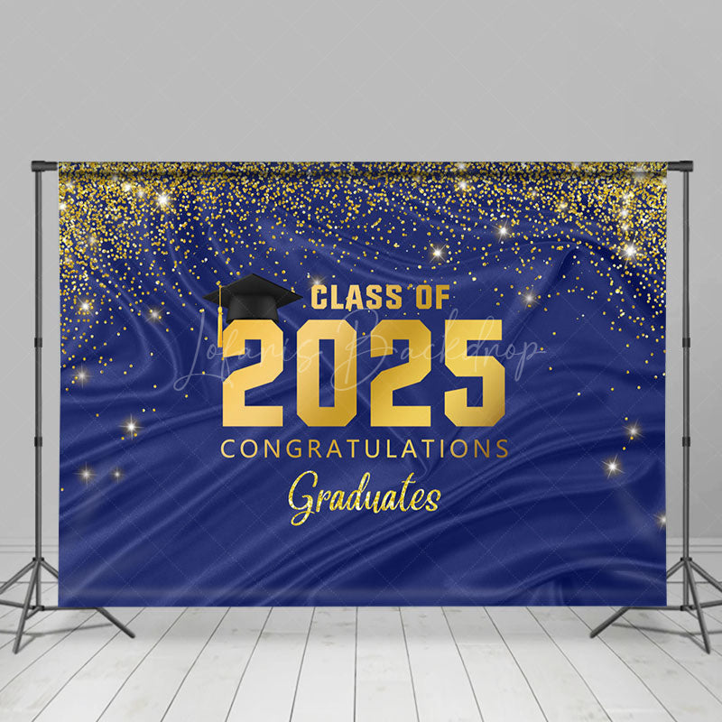 Lofaris Navy Blue Gold Glitter Congratulations Grad Backdrop