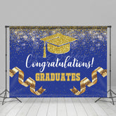 Lofaris Navy Blue Gold Glitter Ribbons Congrats Grad Backdrop