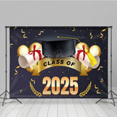 Lofaris Navy Blue Gold Ribbons Cap Congrats Grad Backdrop