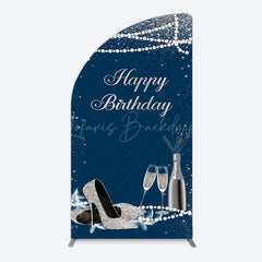 Lofaris Navy Blue Pearl Elegant Happy Birthday Arch Backdrop