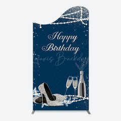 Lofaris Navy Blue Pearl Elegant Happy Birthday Arch Backdrop