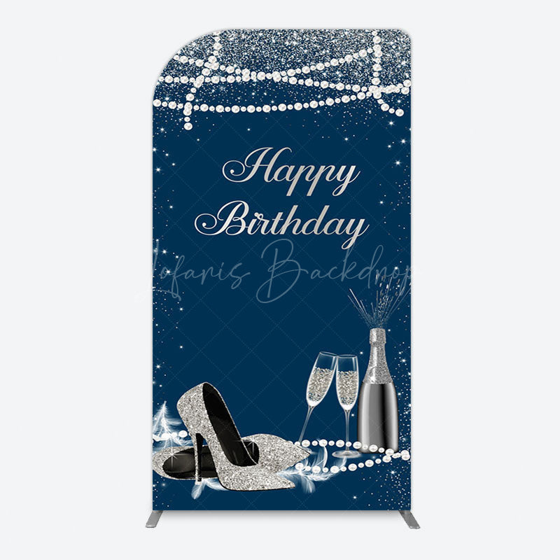Lofaris Navy Blue Pearl Elegant Happy Birthday Arch Backdrop