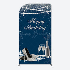 Lofaris Navy Blue Pearl Elegant Happy Birthday Arch Backdrop