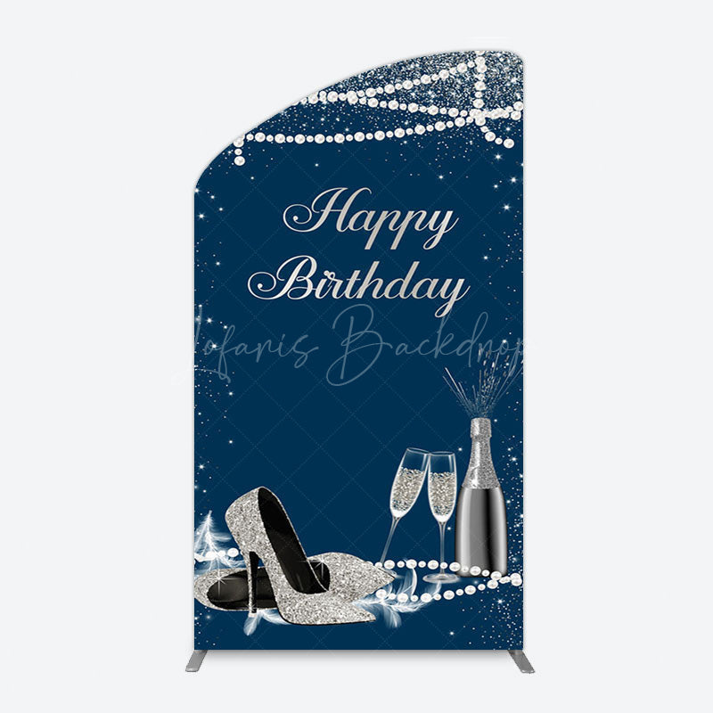 Lofaris Navy Blue Pearl Elegant Happy Birthday Arch Backdrop