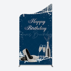 Lofaris Navy Blue Pearl Elegant Happy Birthday Arch Backdrop