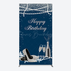 Lofaris Navy Blue Pearl Elegant Happy Birthday Arch Backdrop