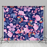Lofaris Navy Blue Pink Floral Leaves Fine Art Photo Backdrop