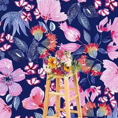 Lofaris Navy Blue Pink Floral Leaves Fine Art Photo Backdrop