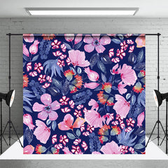 Lofaris Navy Blue Pink Floral Leaves Fine Art Photo Backdrop