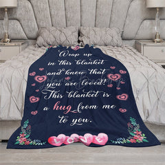 Lofaris Navy Blue Pink Hearts Romantic Custom Text Blanket