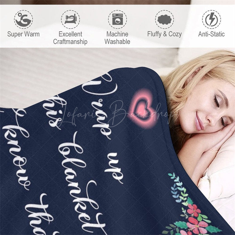Lofaris Navy Blue Pink Hearts Romantic Custom Text Blanket