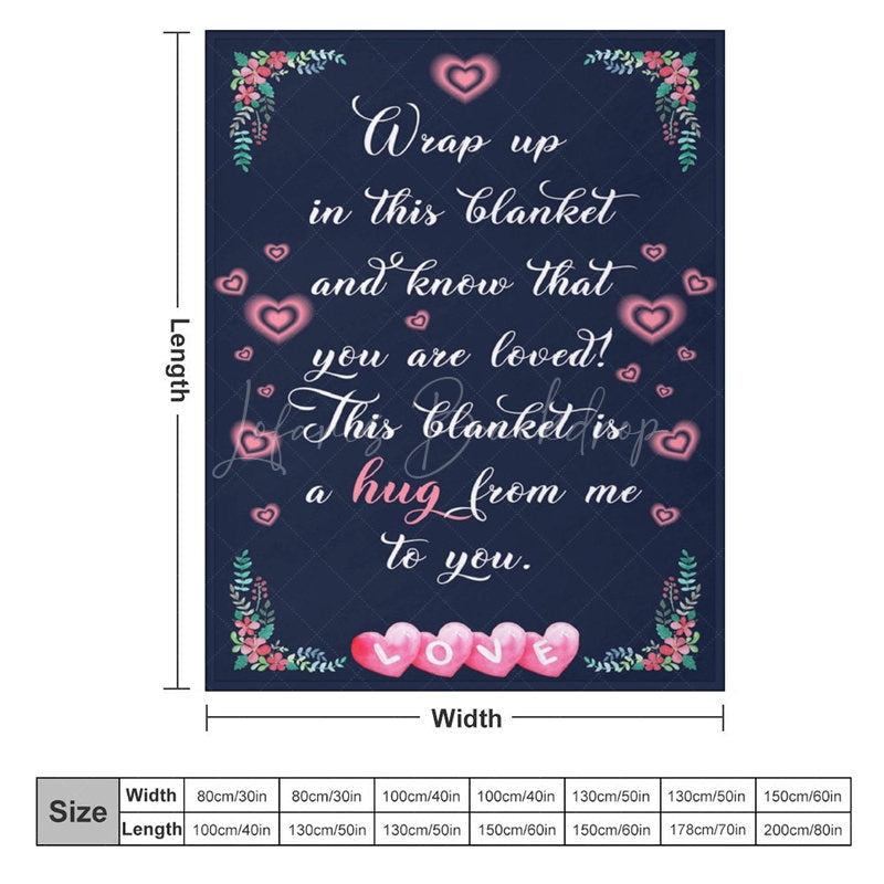 Lofaris Navy Blue Pink Hearts Romantic Custom Text Blanket