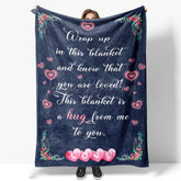 Lofaris Navy Blue Pink Hearts Romantic Custom Text Blanket