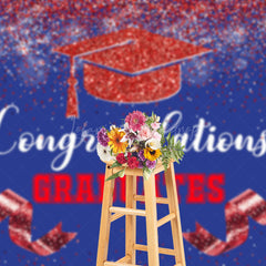 Lofaris Navy Blue Red Glitter Ribbons Congrats Grad Backdrop
