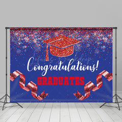 Lofaris Navy Blue Red Glitter Ribbons Congrats Grad Backdrop