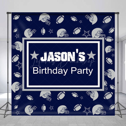 Lofaris Navy Blue Rugby Sport Custom Name Birthday Backdrop