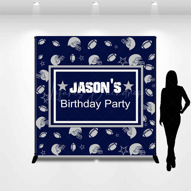 Lofaris Navy Blue Rugby Sport Custom Name Birthday Backdrop