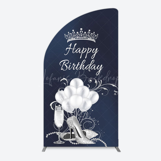 Lofaris Navy Blue Silver Crown Happy Birthday Half Moon Arch Backdrop