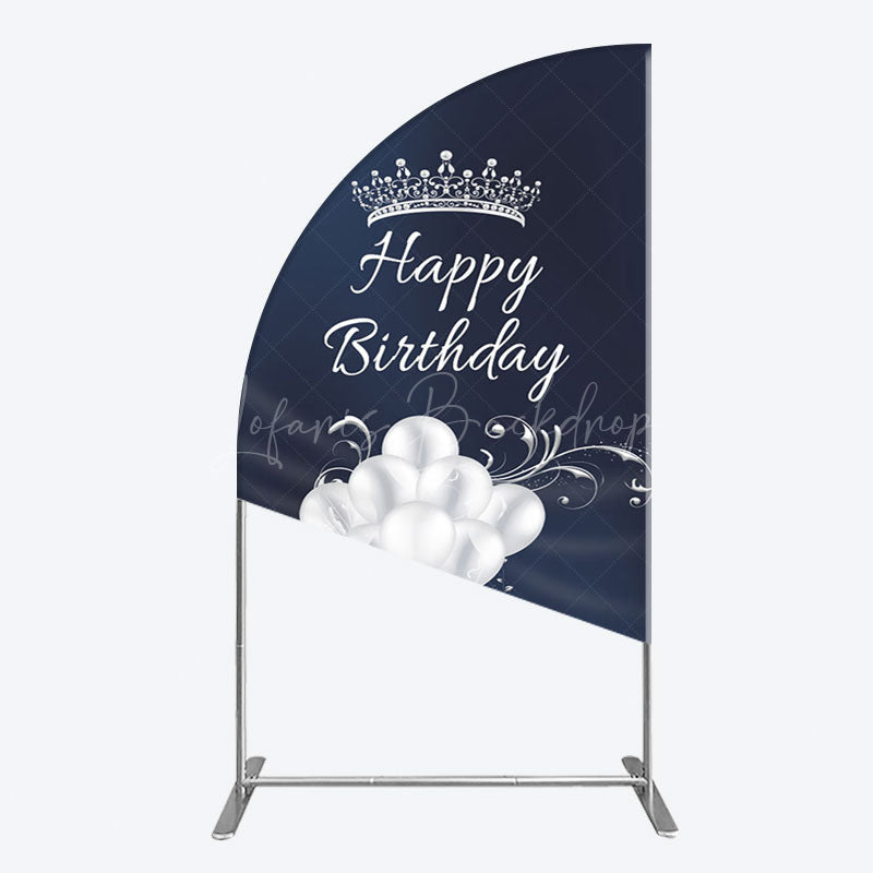 Lofaris Navy Blue Silver Crown Happy Birthday Half Moon Arch Backdrop