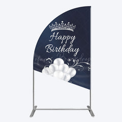 Lofaris Navy Blue Silver Crown Happy Birthday Half Moon Arch Backdrop