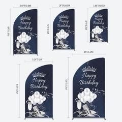Lofaris Navy Blue Silver Crown Happy Birthday Half Moon Arch Backdrop