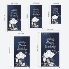 Lofaris Navy Blue Silver Crown Happy Birthday Rectangle Backdrop