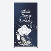 Lofaris Navy Blue Silver Crown Happy Birthday Rectangle Backdrop