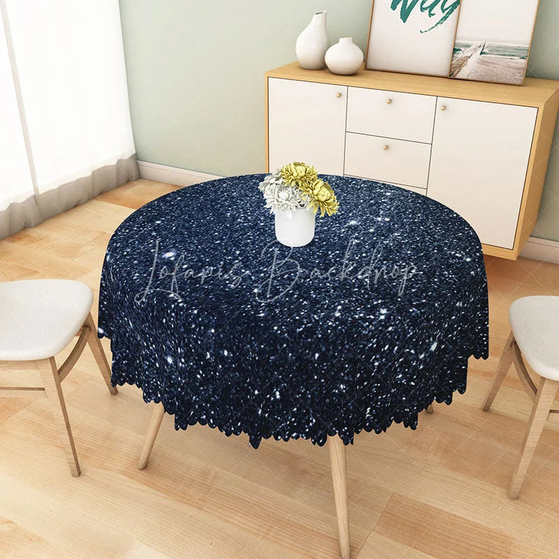 Lofaris Navy Blue Stardust Glitter Print Round Tablecloth Sparkling Night Sky Table Cover for Party Decor