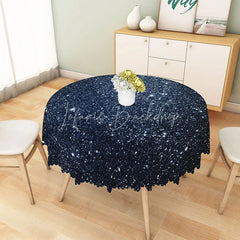Lofaris Navy Blue Stardust Glitter Print Round Tablecloth Sparkling Night Sky Table Cover for Party Decor