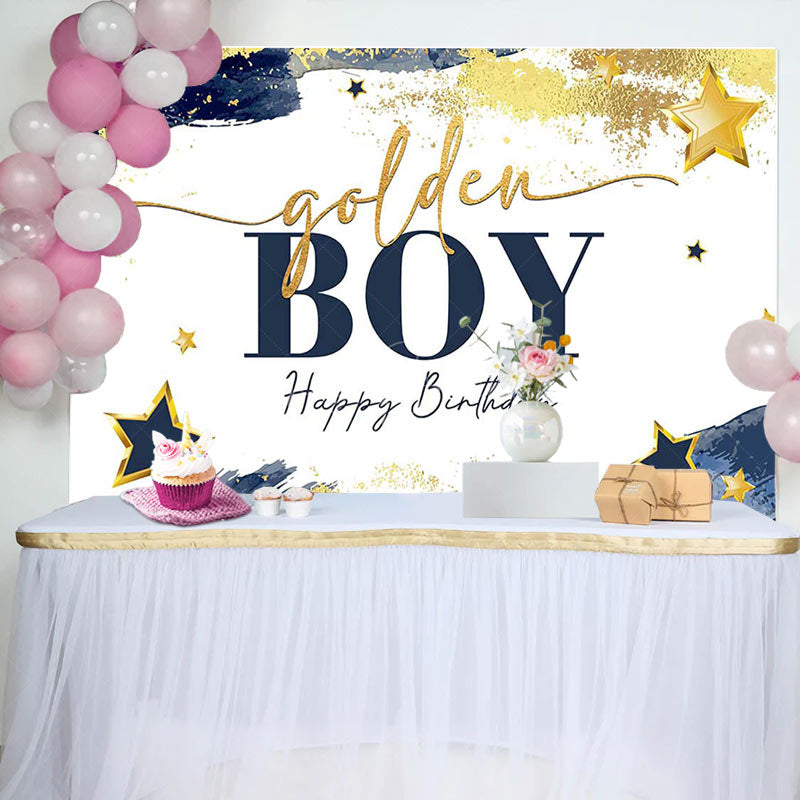 Lofaris Navy Blue Starry Golden Boy Happy Birthday Backdrop