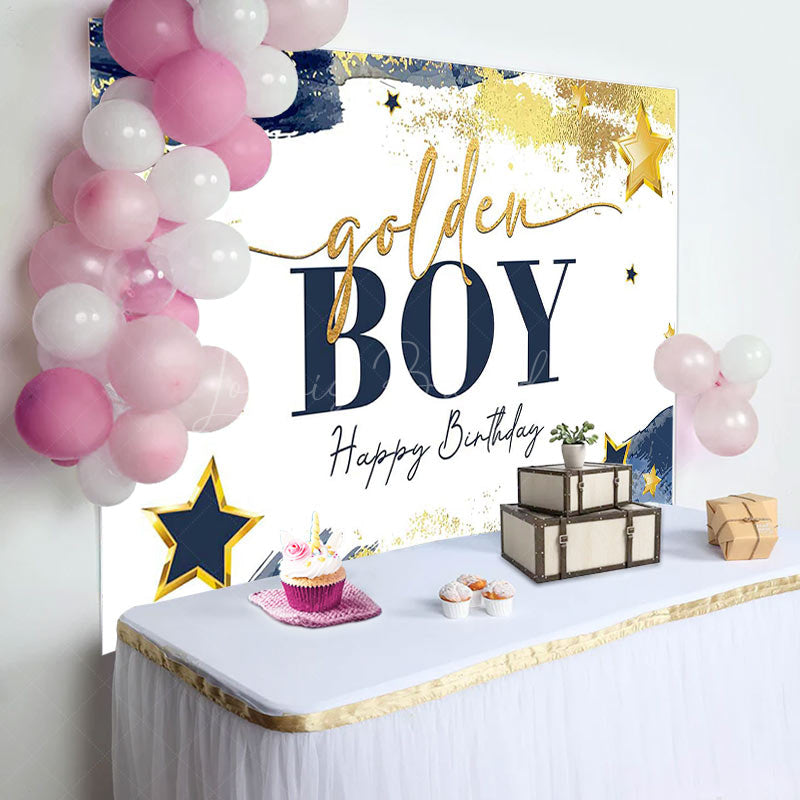 Lofaris Navy Blue Starry Golden Boy Happy Birthday Backdrop