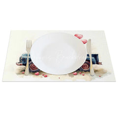 Lofaris Navy Blue Truck Rose Heart Set of 4 Placemats Romantic Balloon Valentine Decoration Watercolor Farmhouse Table Mat