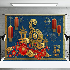 Lofaris Navy Blue Zodiac Snake Happy New Year 2025 Backdrop