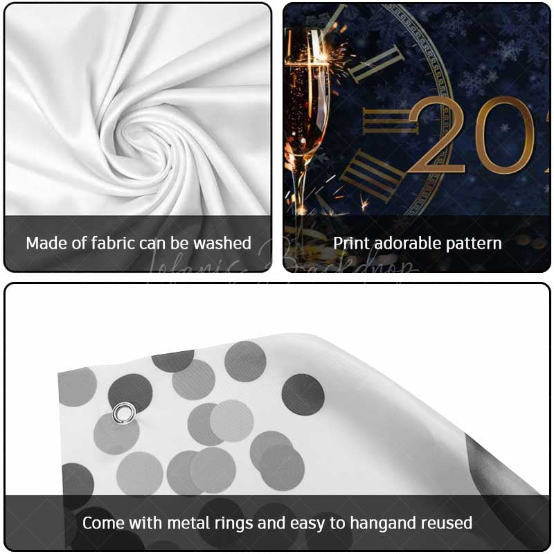 Lofaris Navy Clock Champagne 2025 New Year Garage Door Banner