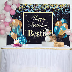 Lofaris Navy Glitter Balloons Bestie Happy Birthday Backdrop
