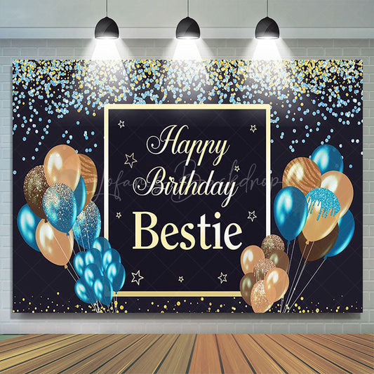 Lofaris Navy Glitter Balloons Bestie Happy Birthday Backdrop