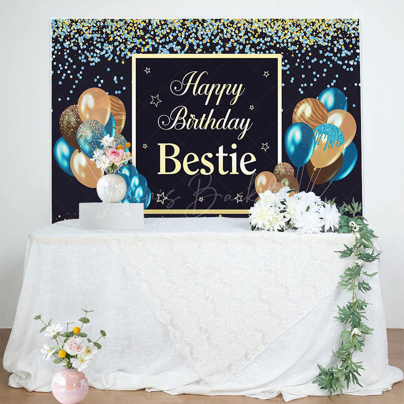 Lofaris Navy Glitter Balloons Bestie Happy Birthday Backdrop